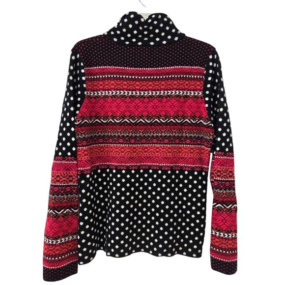 Icelandic Design Sweater Women XL Polka Dot Fair Isle Wool Blnd Half Zip pockets - Picture 4 of 11